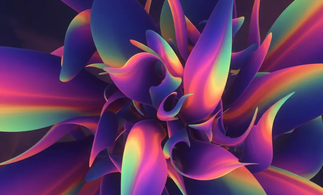Photorealistic 4k unique image: Abstract shapes, fluid gradients, high contrast