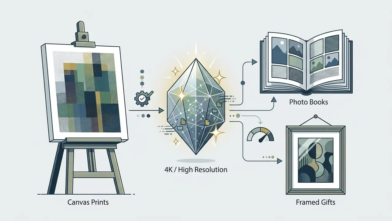 Canvas on an easel processing through a crystal to create photo books and framed gifts