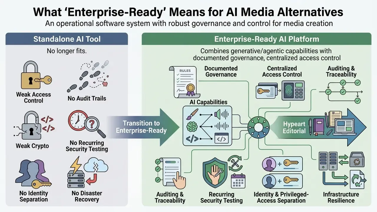 Comparison infographic showing the transition from limited standalone AI tools to governed enterprise platforms
