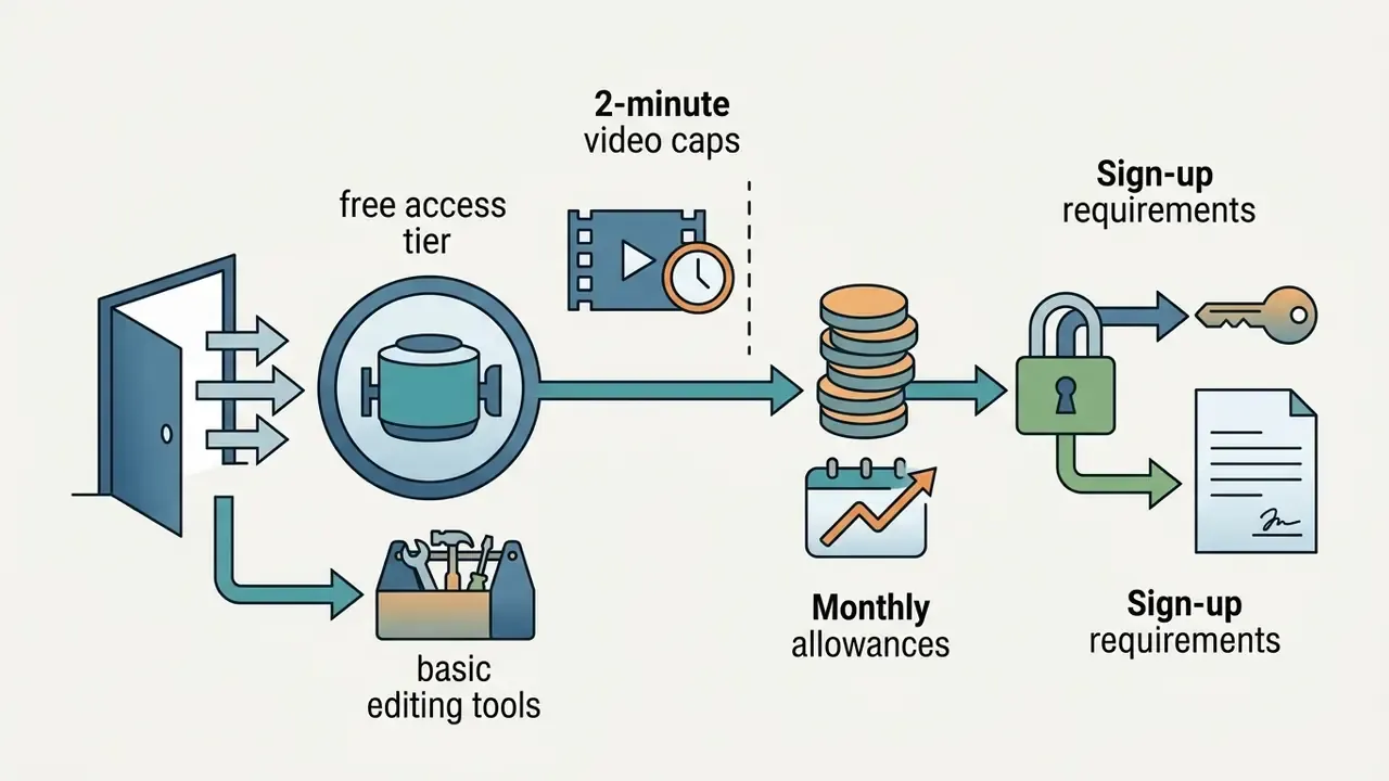 Open door leading to editing tools, video limits, and monthly allowances secured by a lock and key