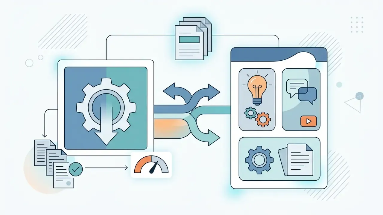 Processing unit with gears and a speed gauge exchanging data with a dashboard of creative art app icons