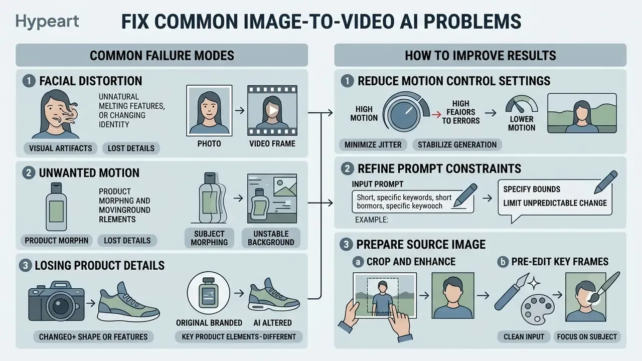Summary of common AI video generation errors and practical steps to improve results from source photos