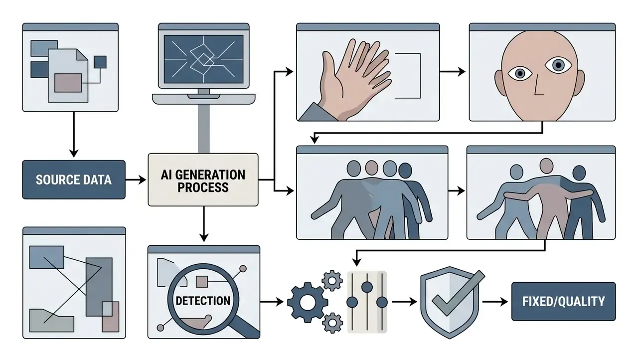 Flowchart showing the progression from source data to identifying and correcting anatomical errors
