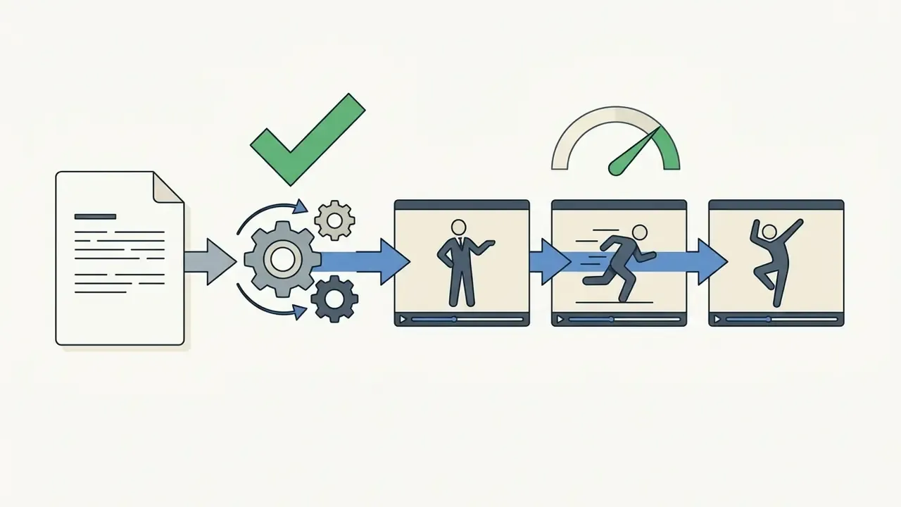 Document processing through gears to generate a sequence of presenter and action video clips