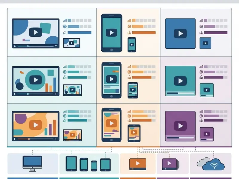 Grid of video aspect ratios and export settings for various device screens and platforms