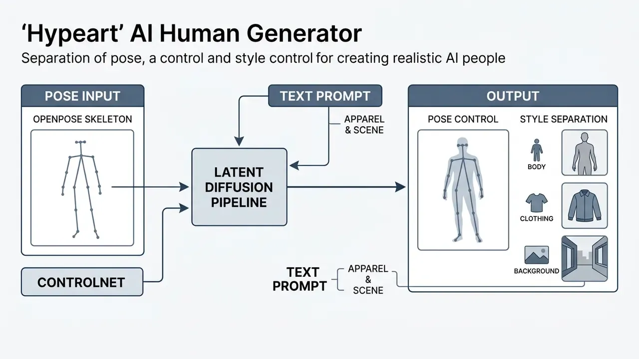 Diagram showing how skeletal input and text prompts combine through a diffusion pipeline to generate figures