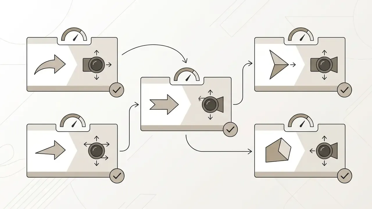 Connected folders showing camera icons and arrows to represent sequential shots for OpenAI Sora video generation