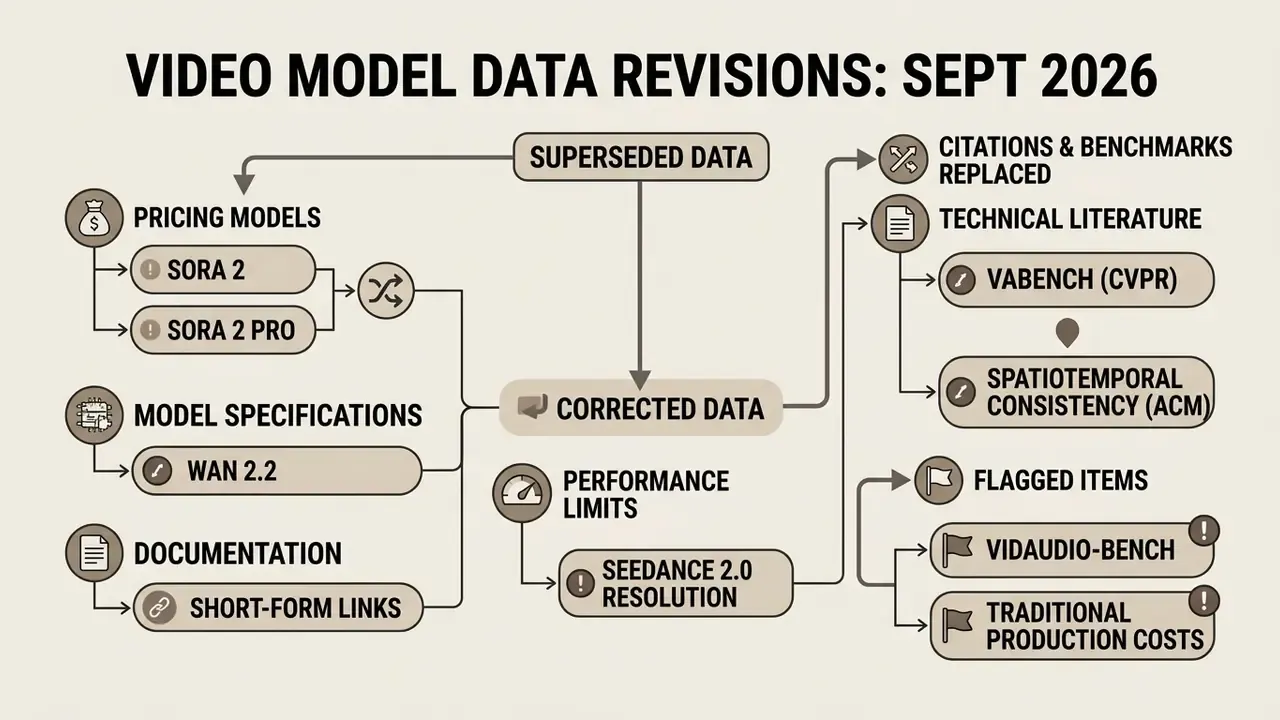 Categorized list of corrected and superseded data points for video generation models as of September 2026