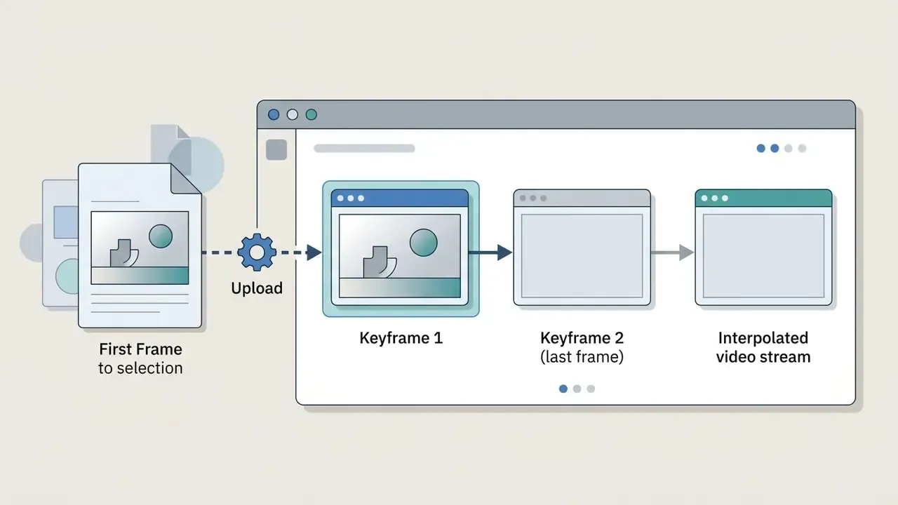 Document upload process transferring a starting image into a sequence of two keyframes and a video stream