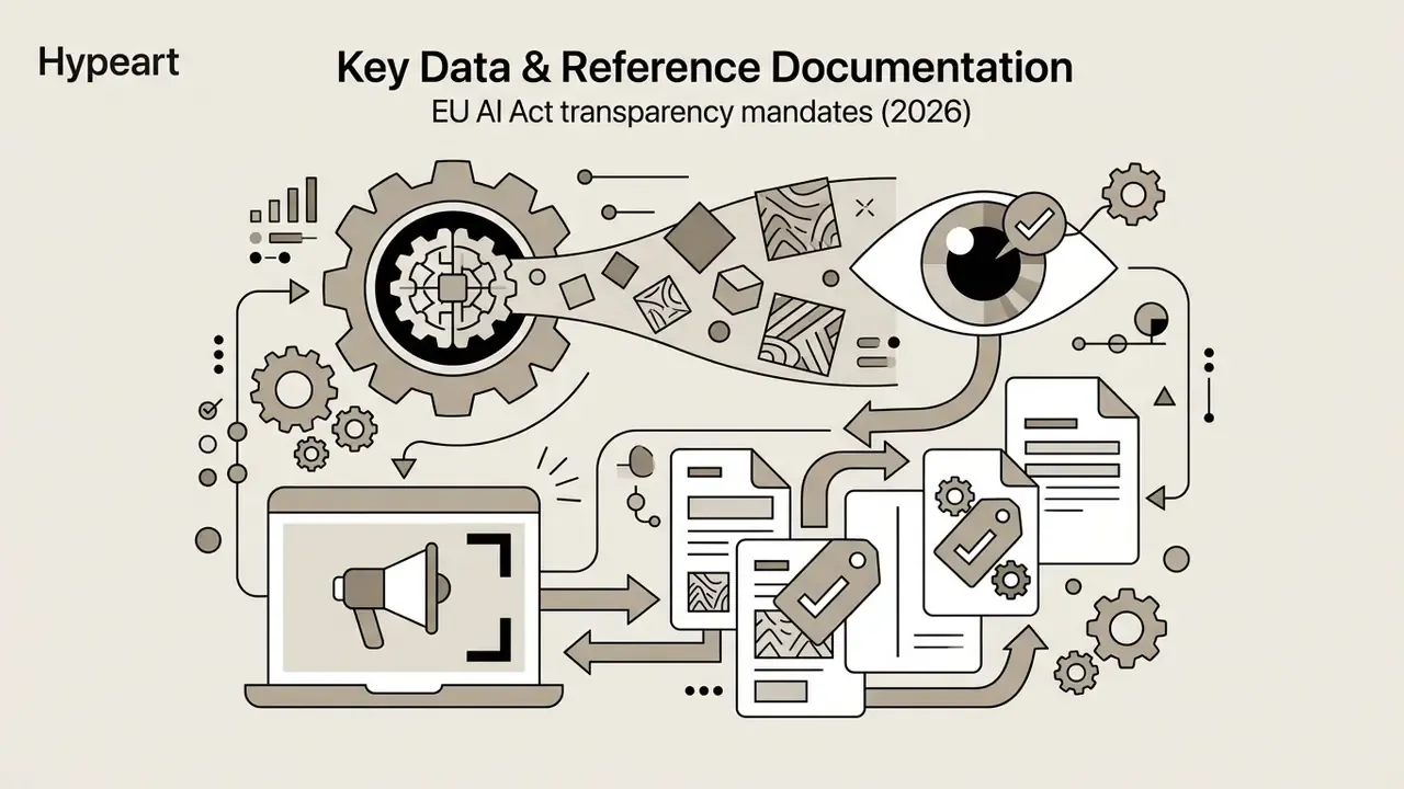 Gear mechanism processing data into labeled documents and visual markers for AI transparency compliance
