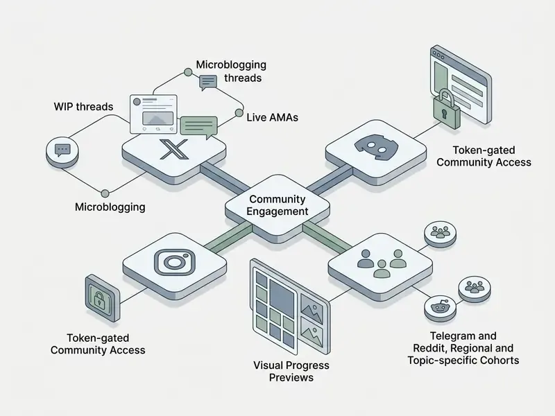 Central hub connecting various social media platforms for NFT community engagement and audience building