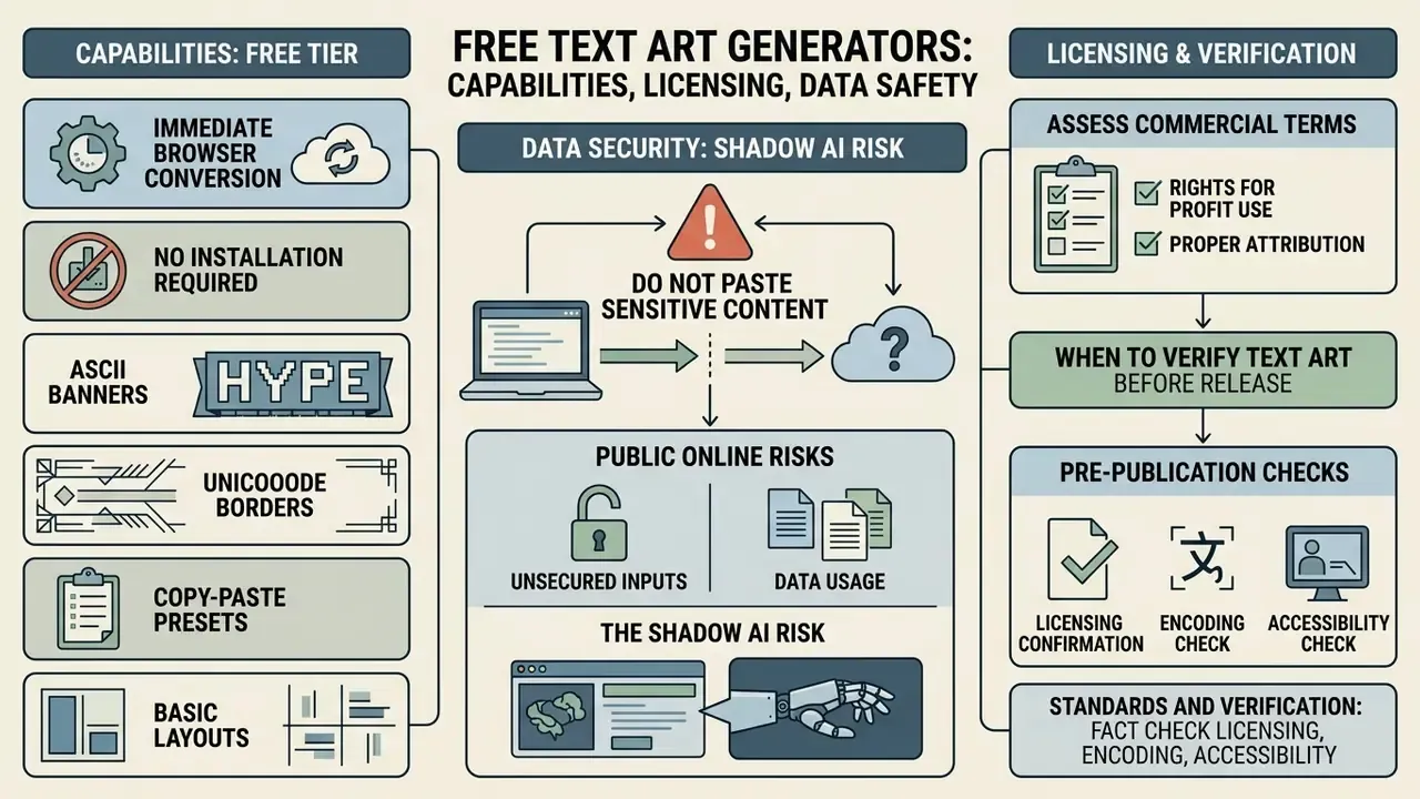 Infographic detailing browser conversion features, data security risks, and licensing verification steps