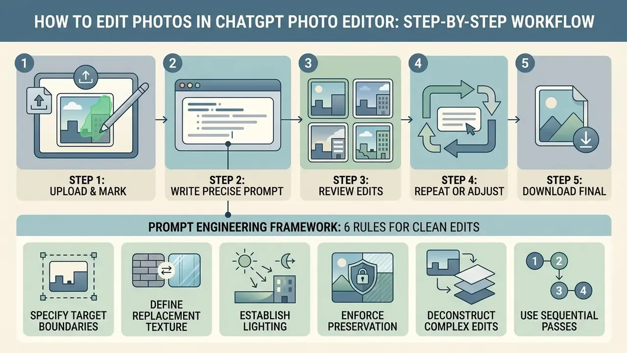 Five steps for image editing plus a six-rule framework for writing precise prompts to ensure clean results