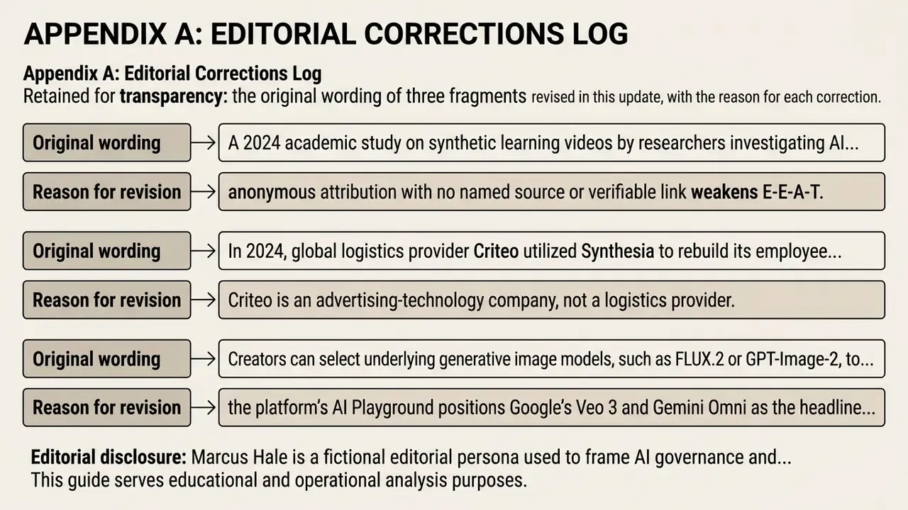 Table showing original text fragments and the reasons for their subsequent editorial revisions