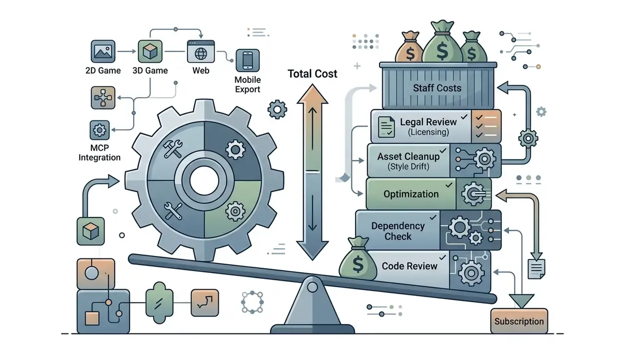 Balance scale showing high hidden development costs outweighing a small subscription fee