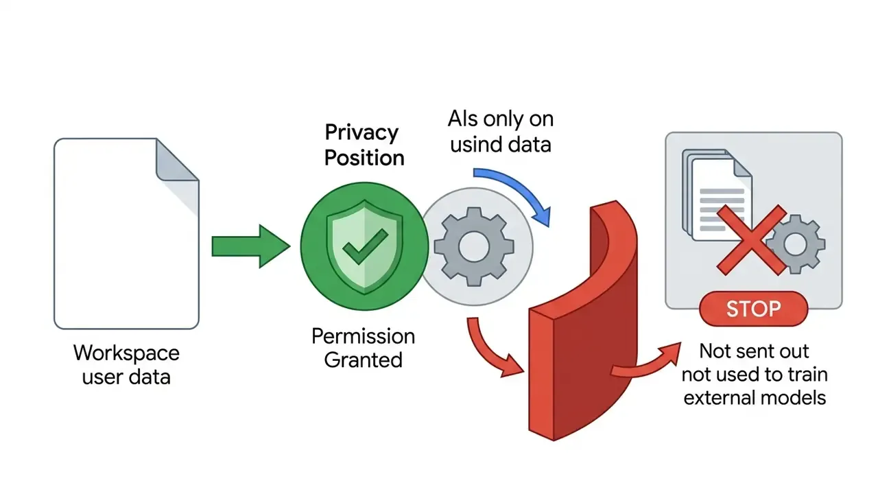 Workspace data moving through a gear system to a barrier that prevents external model training