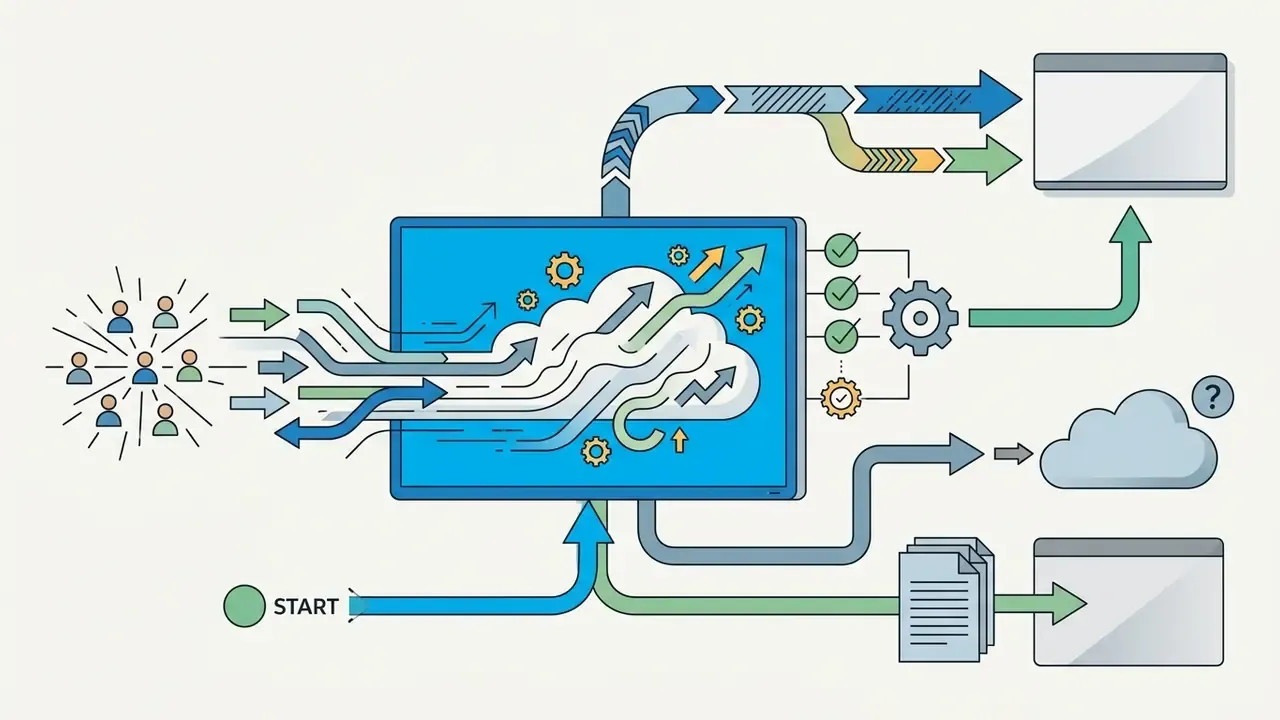 Multiple users sending data to a central screen that processes inputs into a live cloud visualization