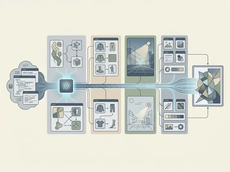 Flowchart illustrating the synthesis of anatomical, clothing, environmental, and stylistic data into art