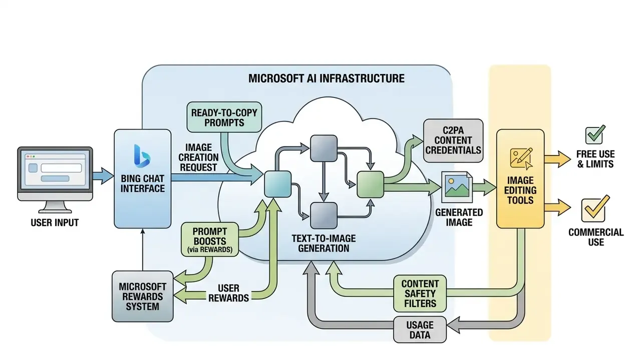 Data flow diagram showing how user prompts move through Microsoft AI infrastructure to generate images
