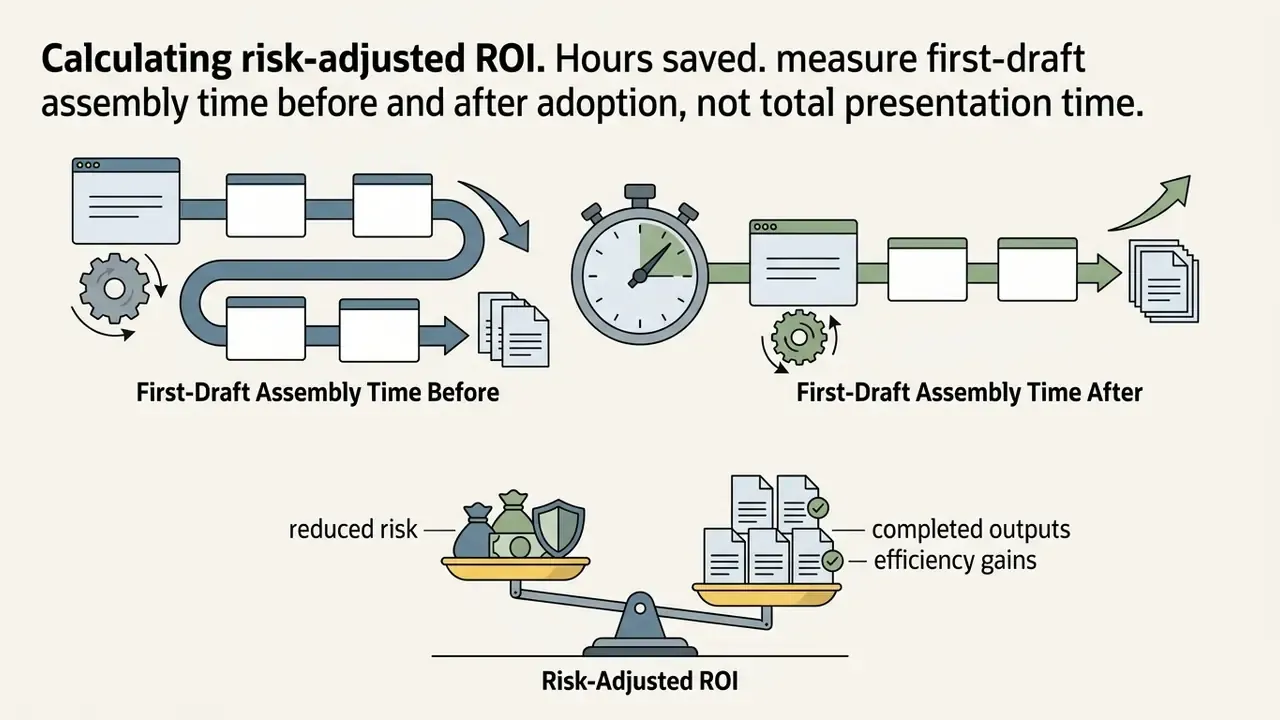 Comparison of assembly workflows alongside a balance scale weighing financial risk against output gains