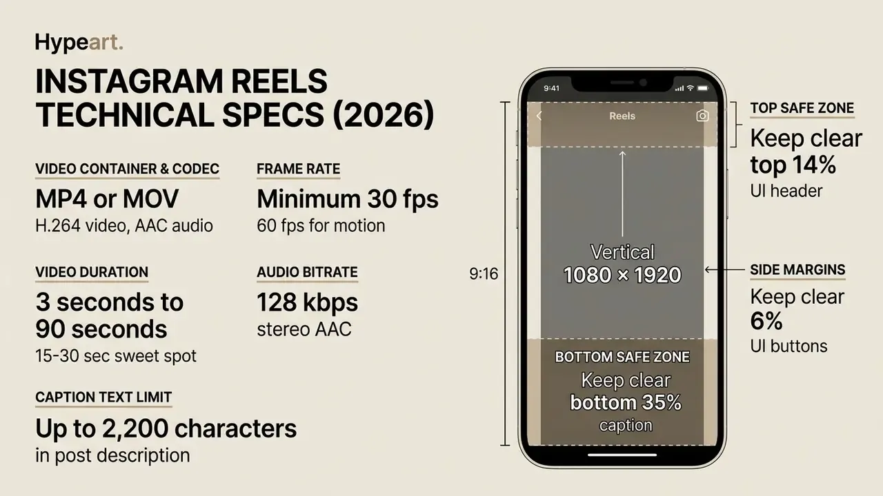 Technical specifications for vertical video including safe zones and frame rate requirements