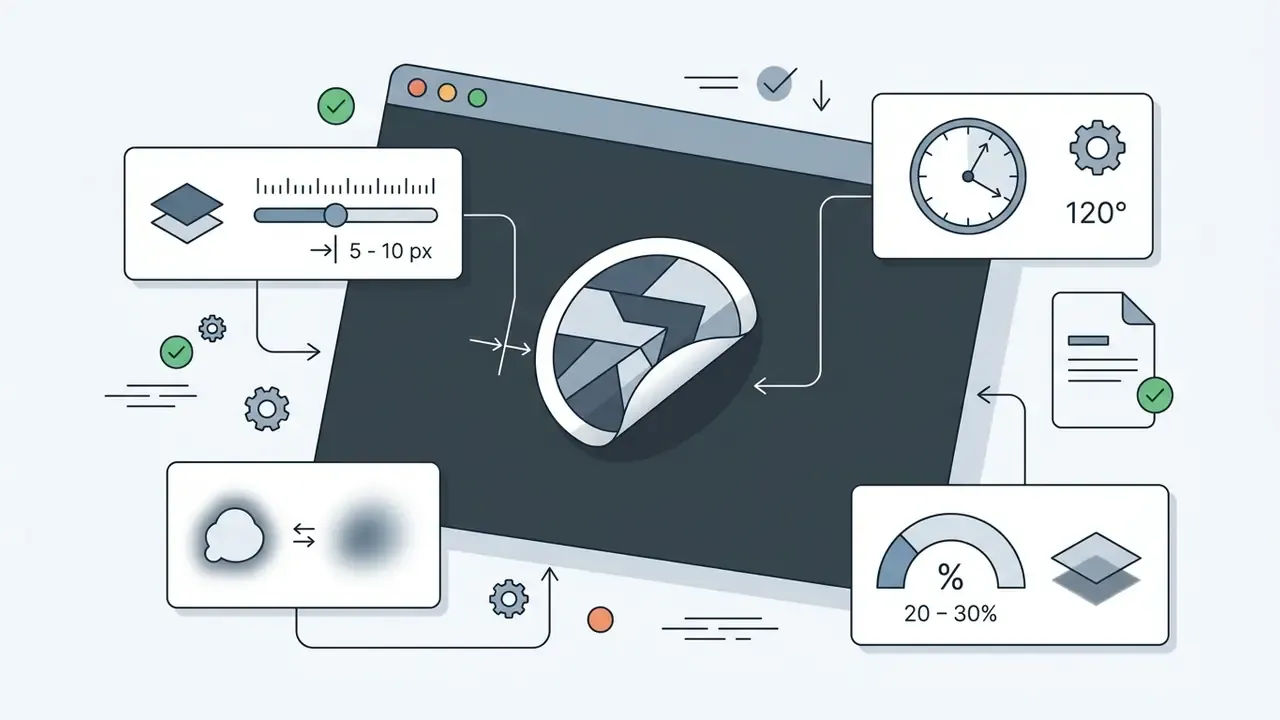 Software interface showing settings for adjusting drop shadow distance, blur, angle, and opacity of a sticker