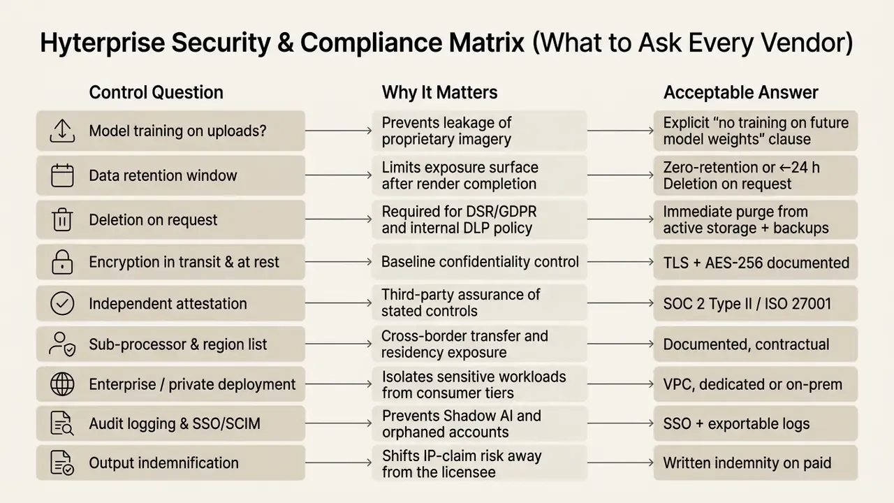 Table listing security control questions, their importance, and expected vendor responses