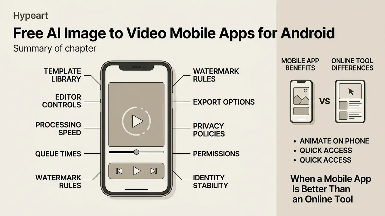 Smartphone interface diagram highlighting key features and comparing mobile app benefits to online tools