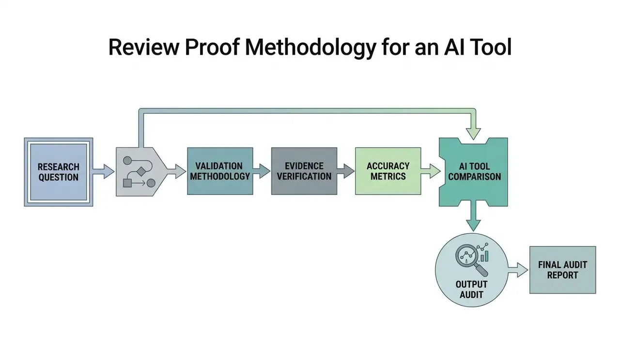 Step-by-step process diagram from research question through validation and audit to final report