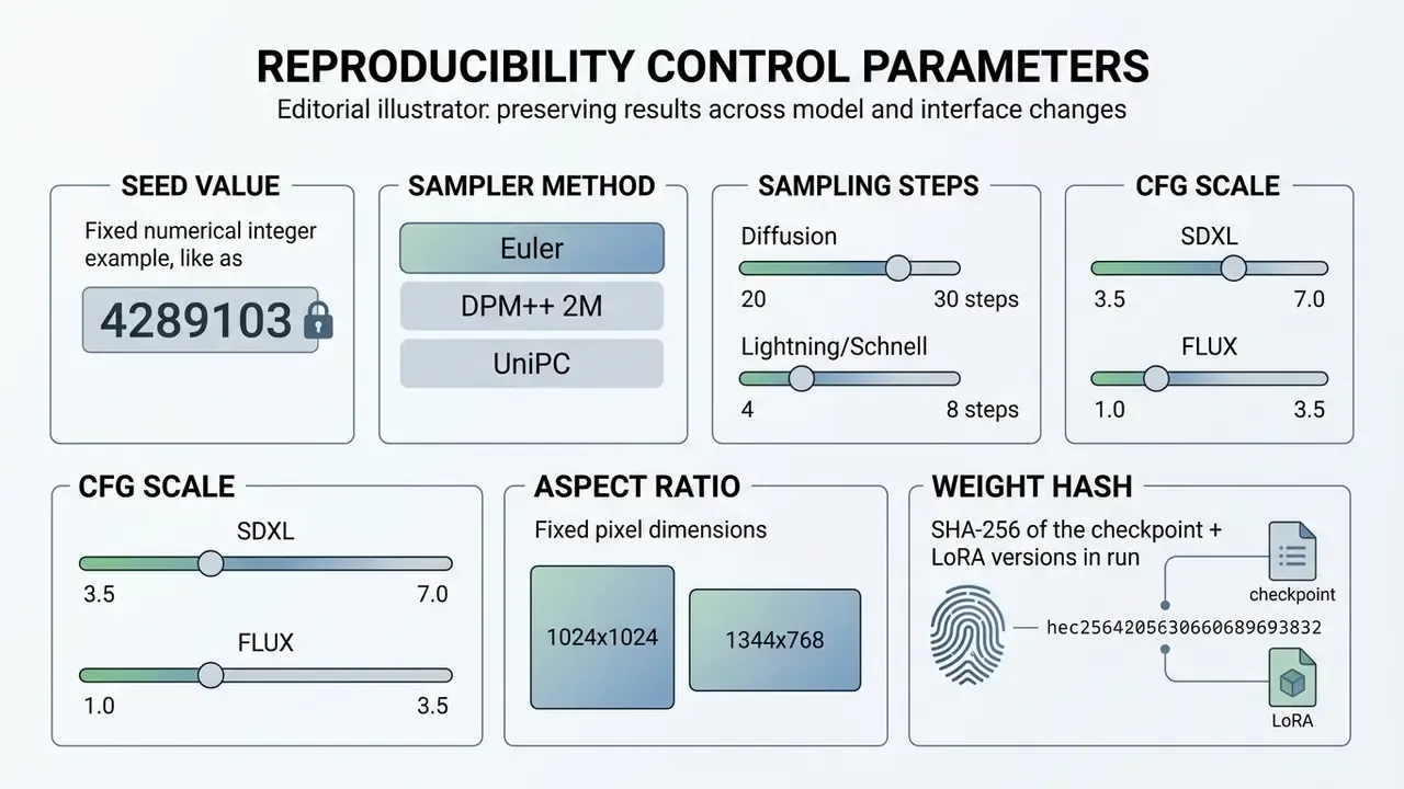 List of technical parameters including seed, sampler, steps, scale, aspect ratio, and weight hash for models