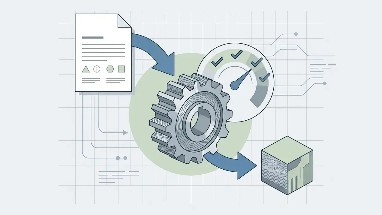 Document feeding into a gear mechanism and speed gauge that outputs a textured 3D cube