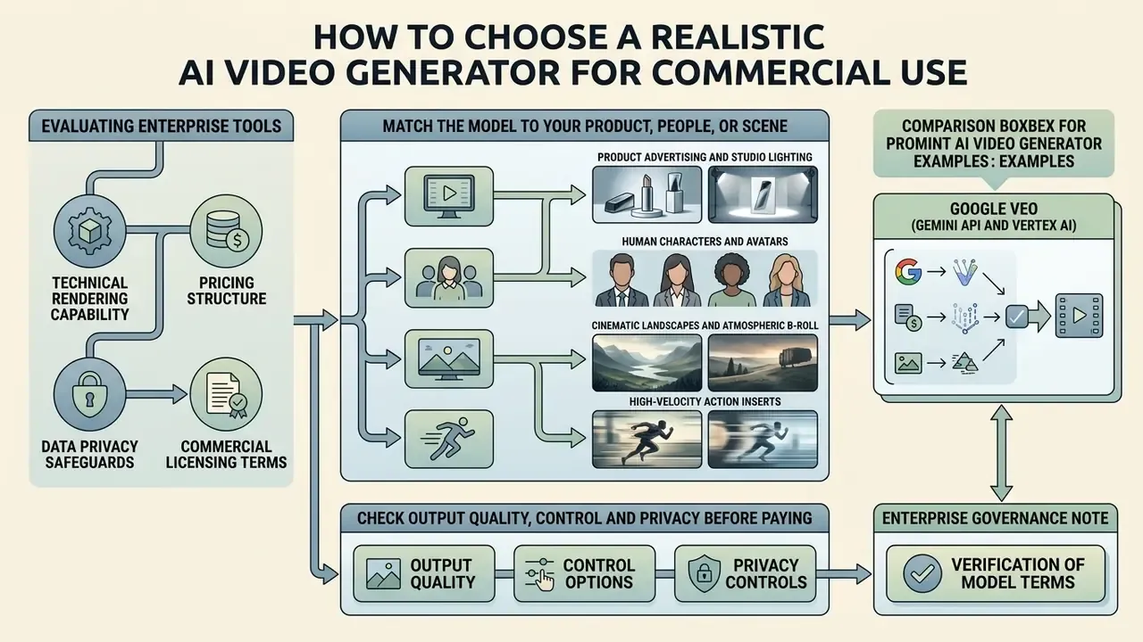 Flowchart outlining criteria for selecting enterprise video tools including matching models to content