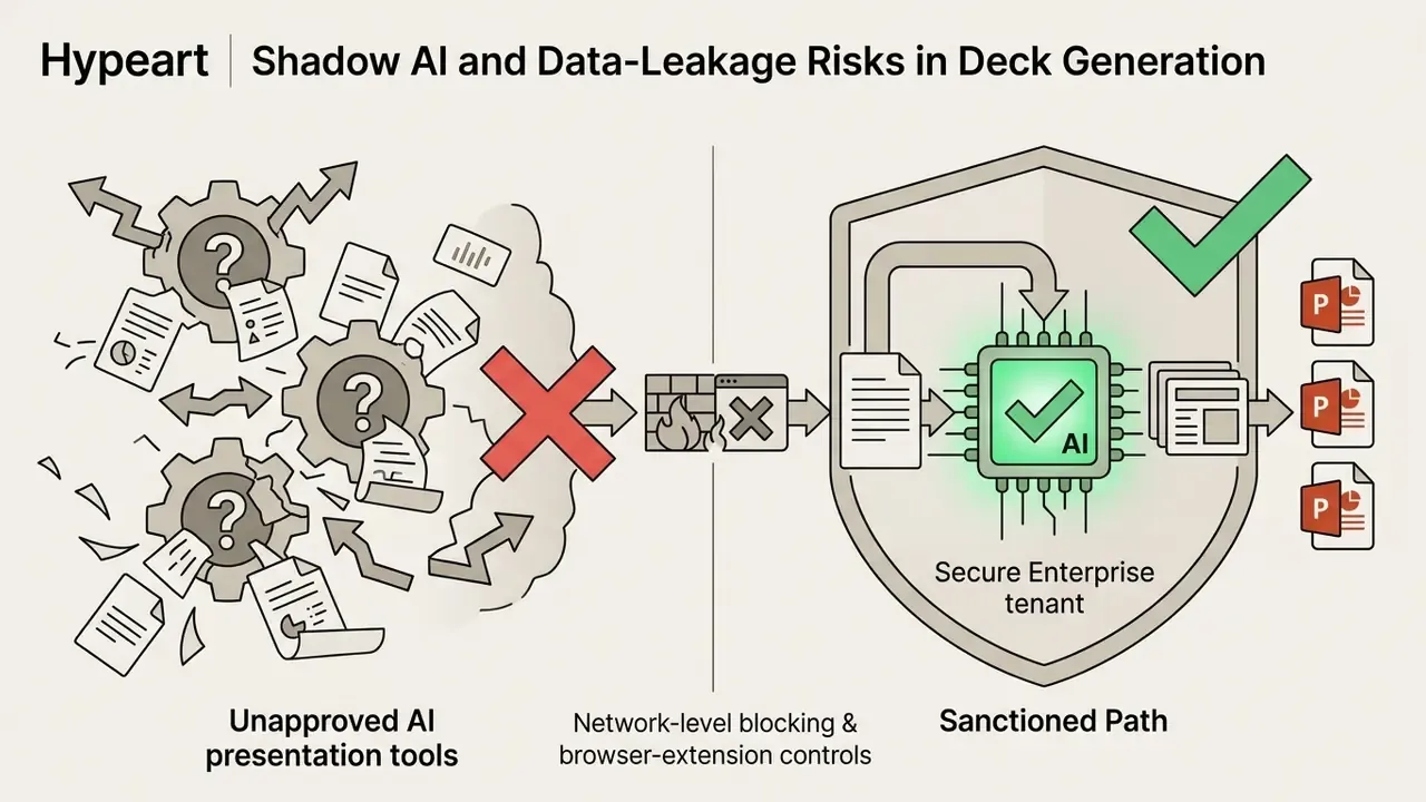 Comparison of unapproved tools blocked by a firewall versus a sanctioned path using a secure AI enterprise tenant