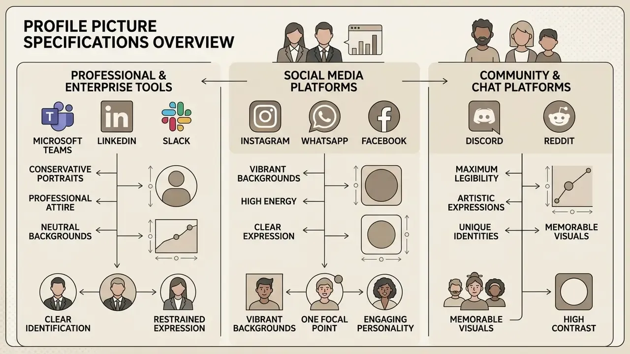 Comparison of professional, social, and community platform requirements for user avatar presentation
