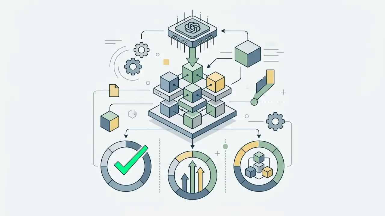 Microchip processing blocks into a tiered structure connected to circular status and performance gauges