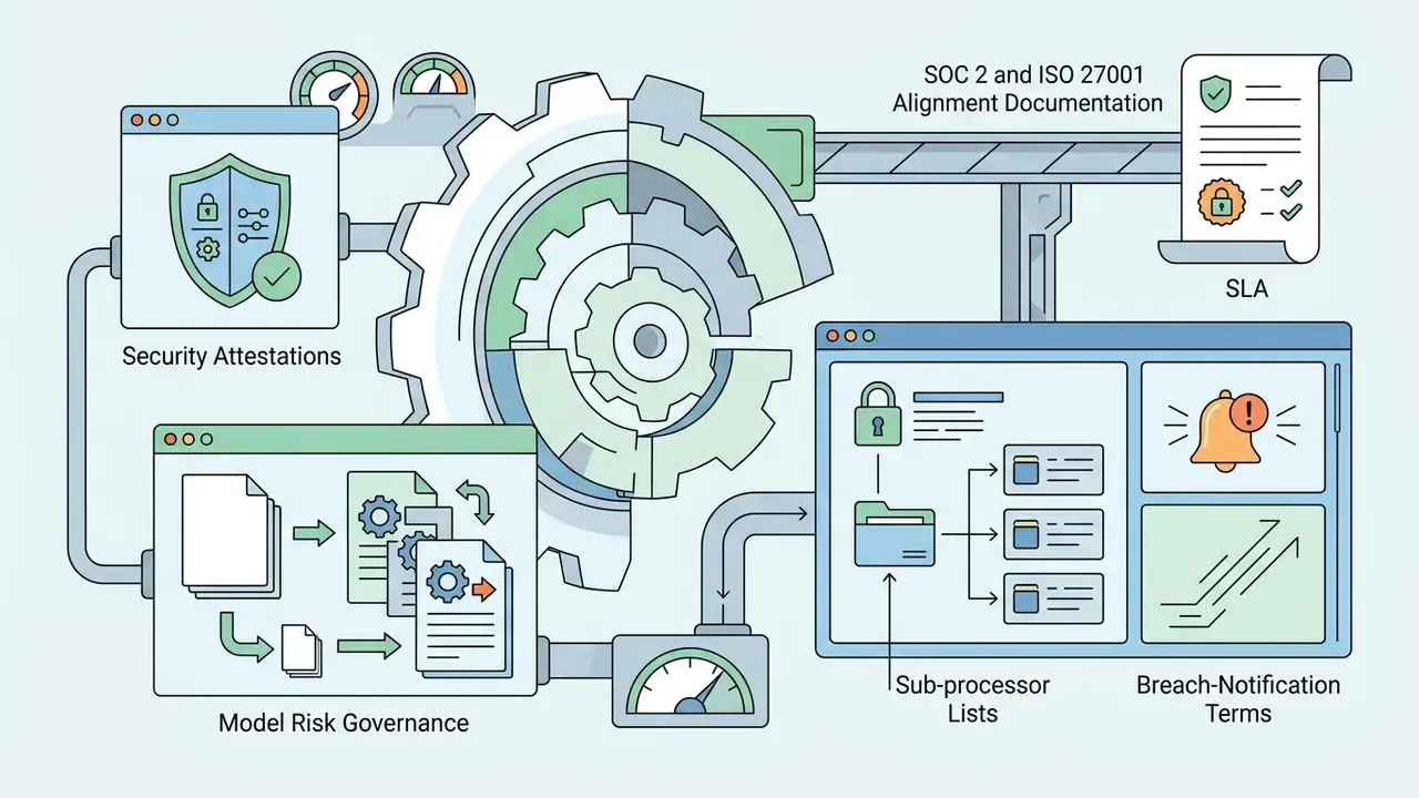 Mechanical gears connecting security documentation and governance process windows