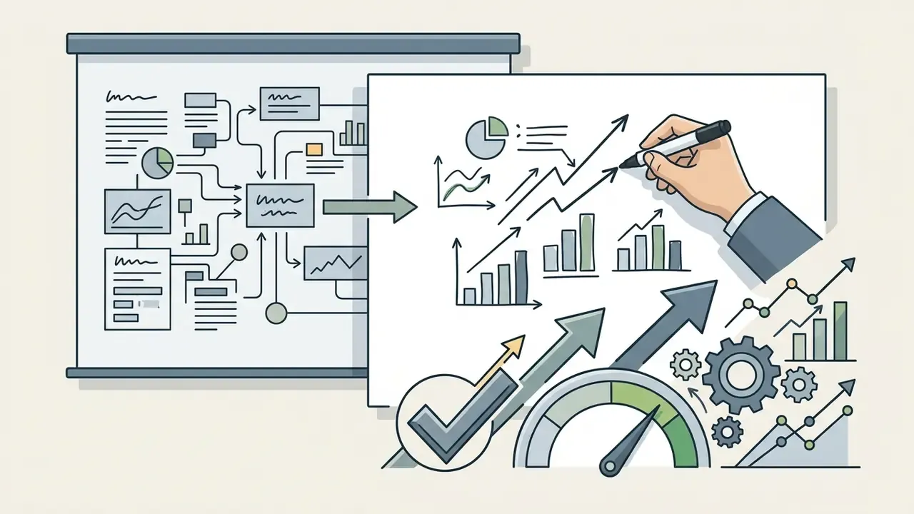 Hand drawing growth charts and performance metrics on a board to visualize business impact and progress