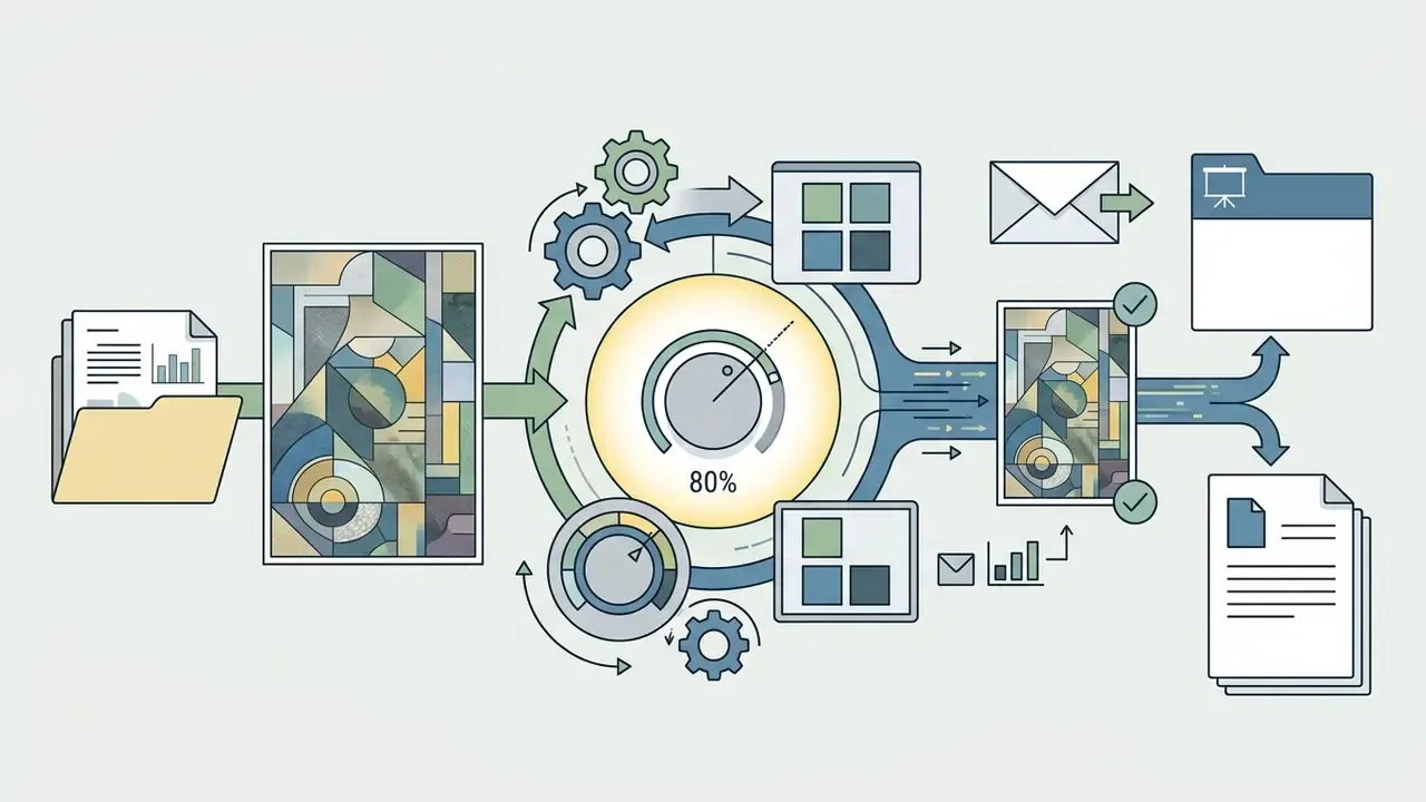 Gear-driven process to adjust image quality and dimensions before saving to presentation or document files