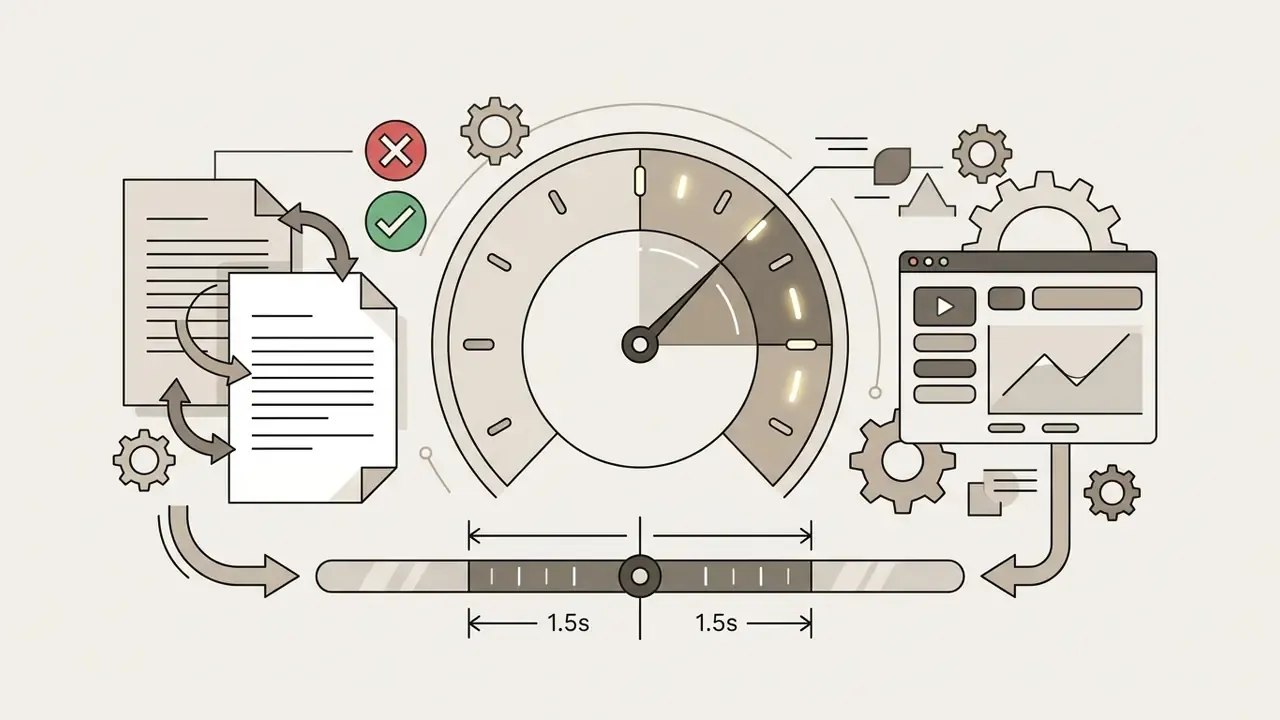 Speedometer and timeline icons showing 1.5 second duration limits for processing video files