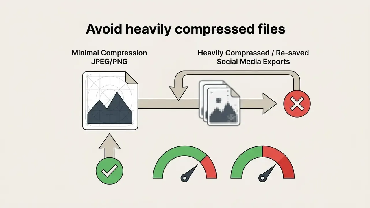 Comparison of high quality files versus degraded social media exports using check and cross indicators