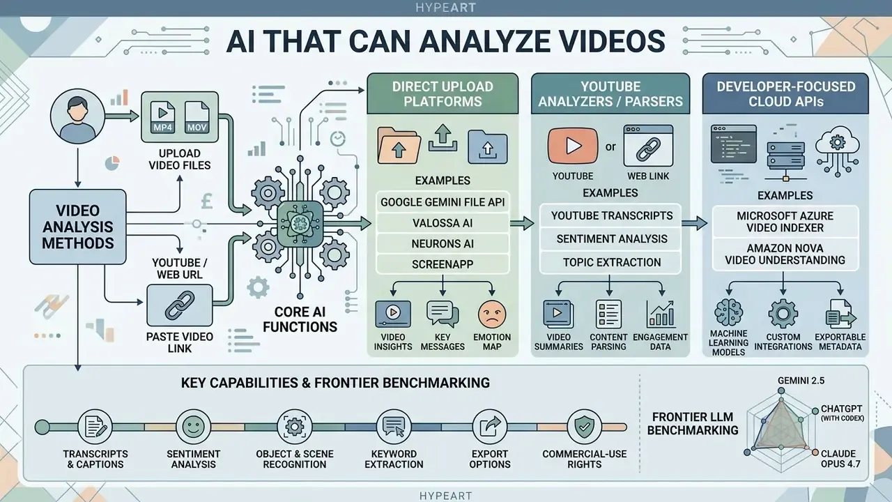 Categorization of video analysis software into upload platforms, YouTube parsers, and cloud APIs