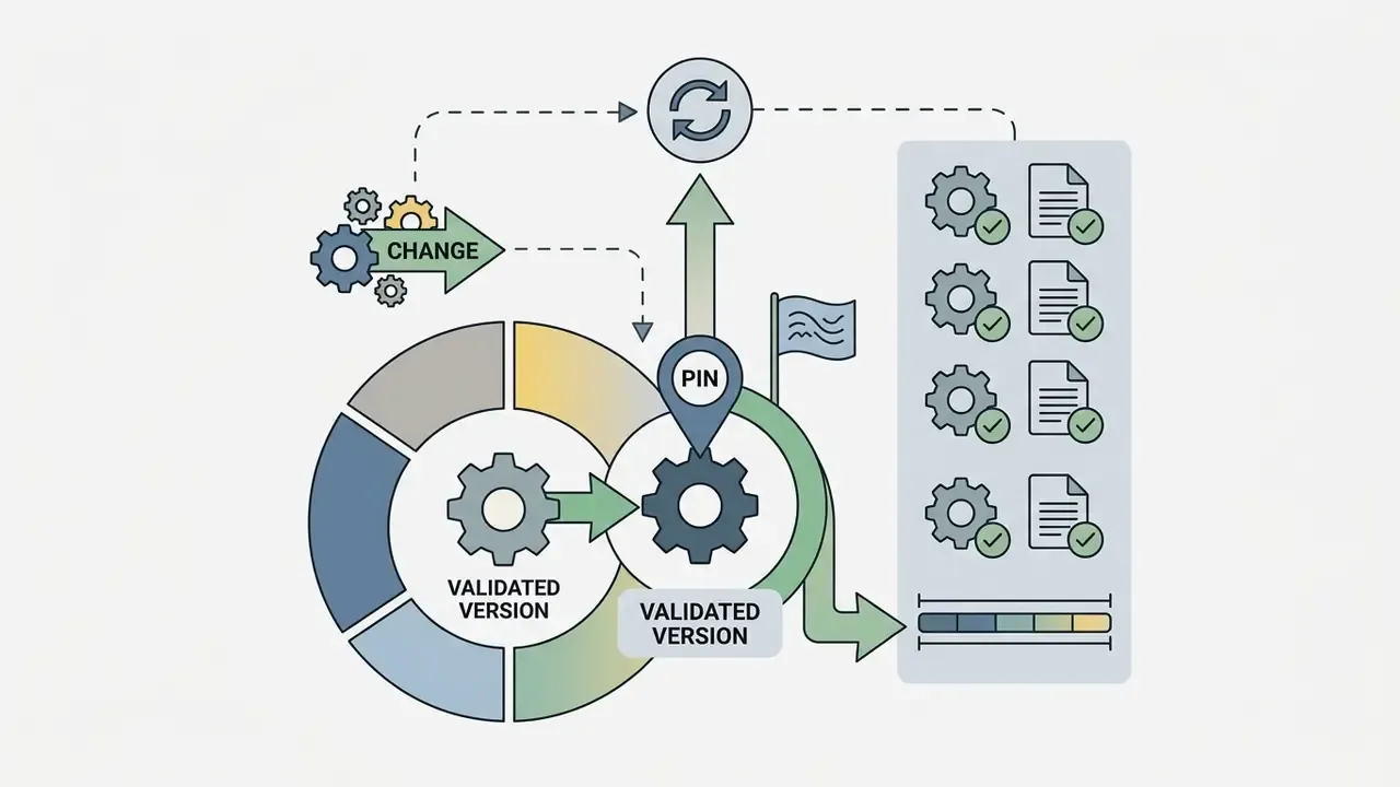 Gear mechanism pinning a specific software version to maintain consistency across document processing