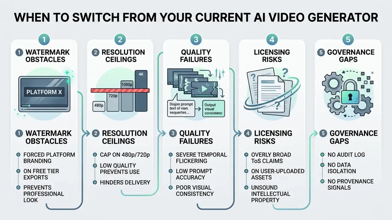 Numbered list of five common reasons to switch your free AI text to video generator tool