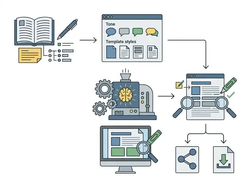 Workflow diagram detailing how an AI obituary generator transforms personal details into a final document