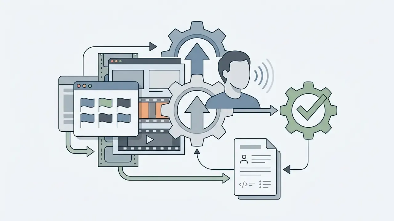 System of gears connecting video editing interfaces, talking avatar profiles, and code documentation