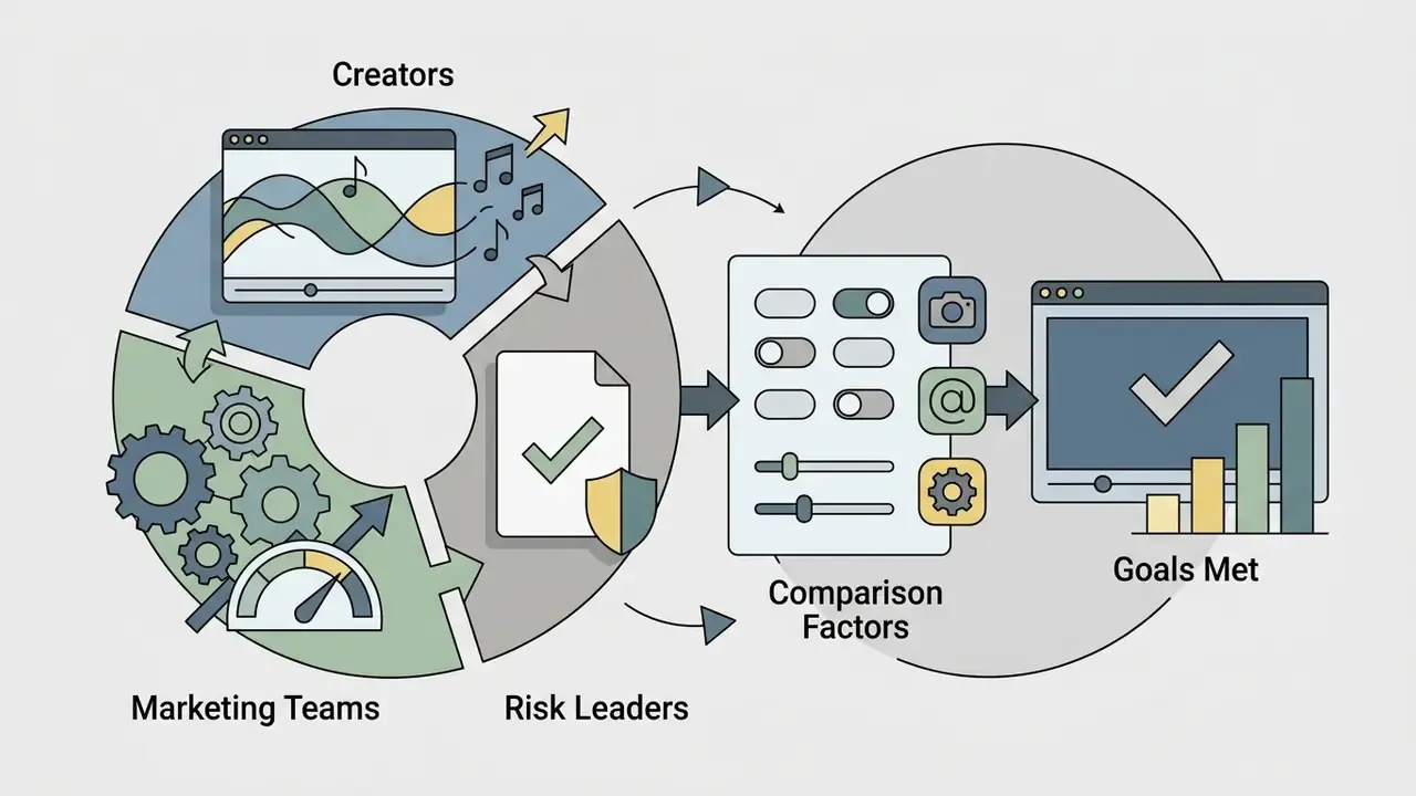 Circular model connecting creators and risk leaders to comparison factors and final goal achievement