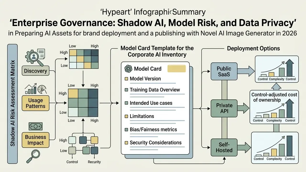 Risk assessment matrix, model card template, and deployment options for managing corporate AI assets