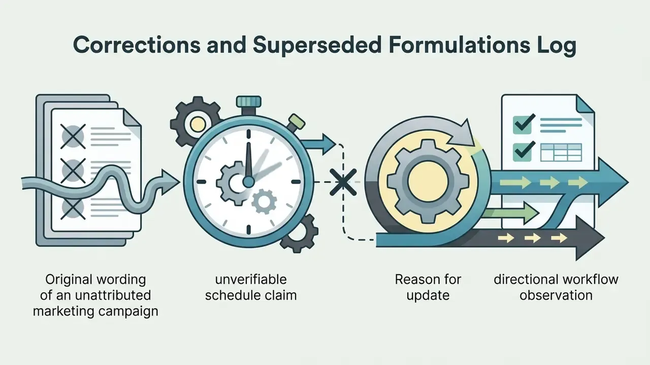 Documents with crossed out text flowing into a stopwatch and a gear mechanism leading to a checked form