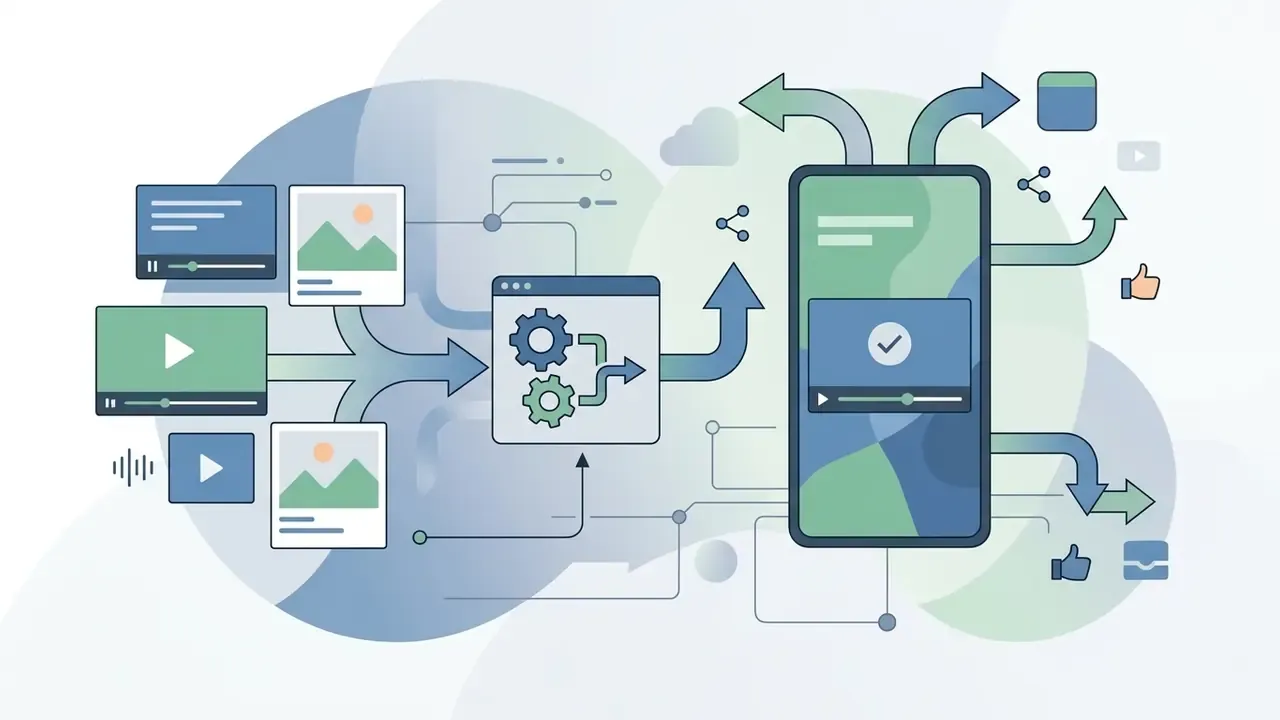Video and image files moving through a processing gear system to a smartphone for social distribution