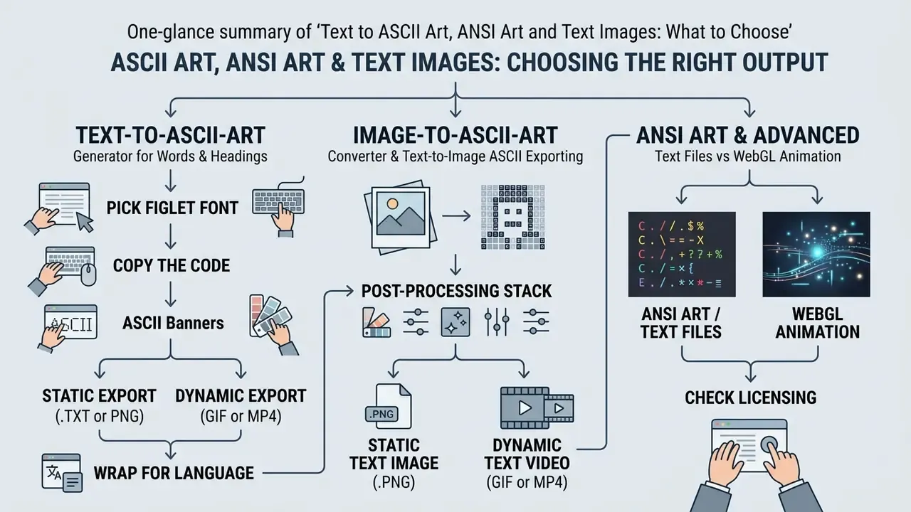 Decision tree outlining workflows for converting text and images into static or dynamic digital formats